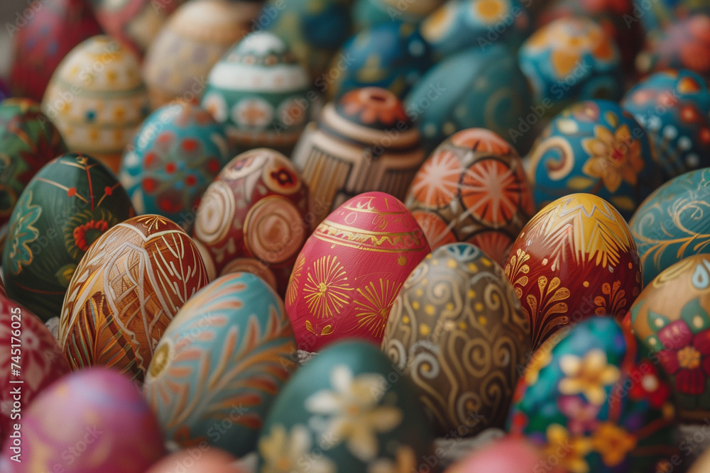  Array of Decorated Easter Eggs with Intricate Designs
