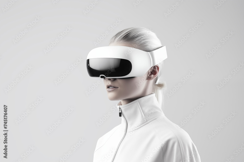 Woman Experiencing Virtual Reality with Smart Glasses, Future Technology Concept Woman Experiencing Virtual Reality with Smart Glasses, Future Technology Concept