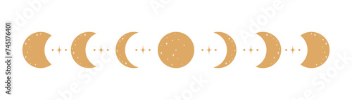 Golden moon border boho divider with sparkle mystical flat illustration vector