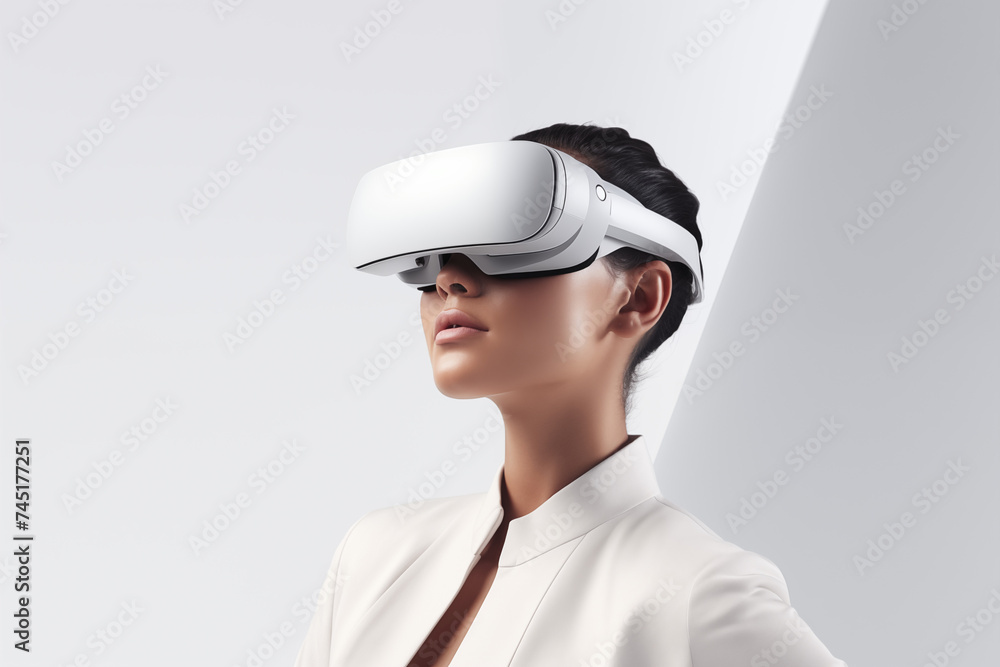Woman Experiencing Virtual Reality with Smart Glasses, Future Technology Concept Woman Experiencing Virtual Reality with Smart Glasses, Future Technology Concept