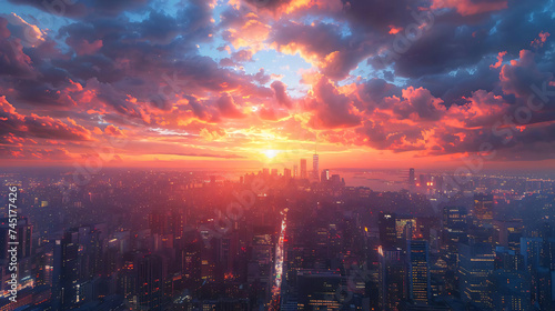 Editorial take on the futuristic cityscapes at twilight -