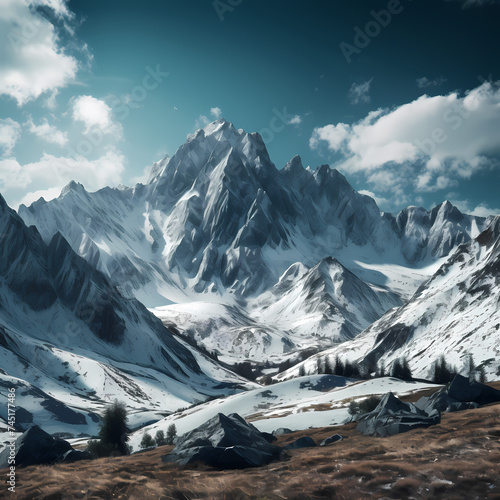A panoramic view of a snowy mountain range. © Cao