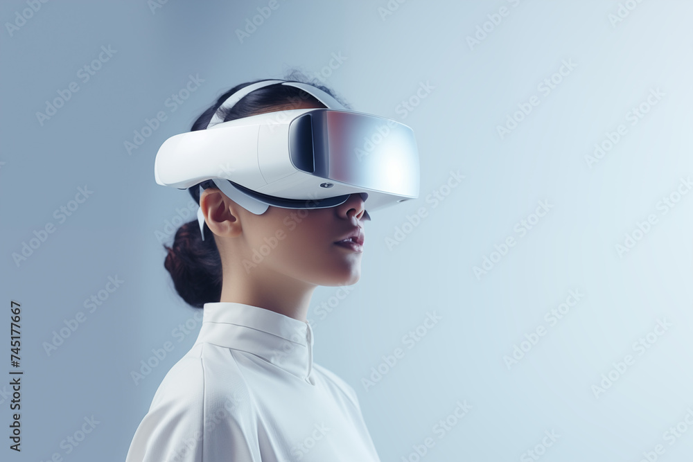 Woman Experiencing Virtual Reality with Smart Glasses, Future Technology Concept Woman Experiencing Virtual Reality with Smart Glasses, Future Technology Concept
