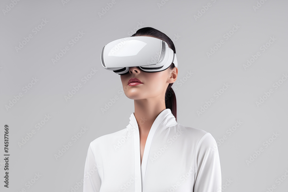 Woman Experiencing Virtual Reality with Smart Glasses, Future Technology Concept Woman Experiencing Virtual Reality with Smart Glasses, Future Technology Concept
