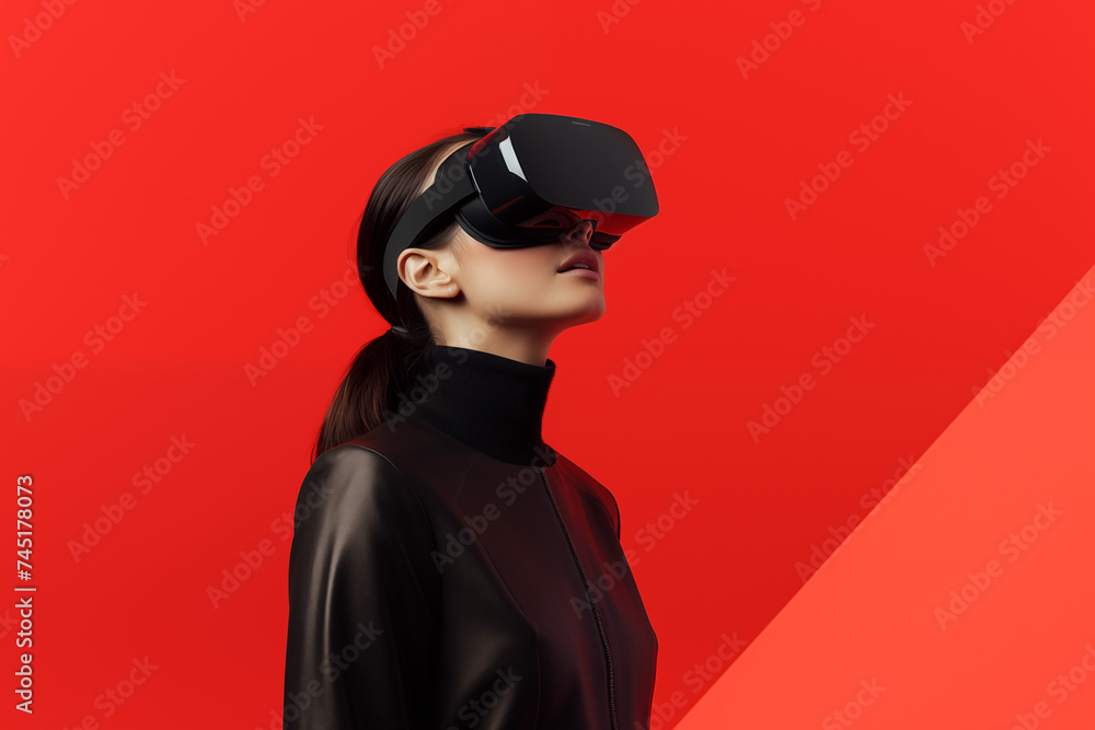 Woman Experiencing Virtual Reality with Smart Glasses, Future Technology Concept Woman Experiencing Virtual Reality with Smart Glasses, Future Technology Concept
