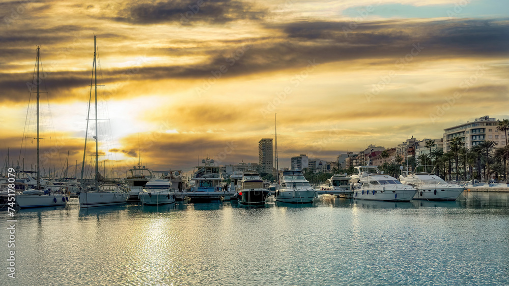 Alicante marina with moored yachts, Spain