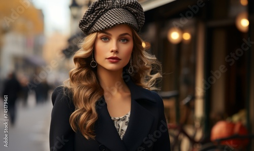 Portrait of a girl in Paris. Retro picture. Vintage style. Woman in a hat. © PanArt