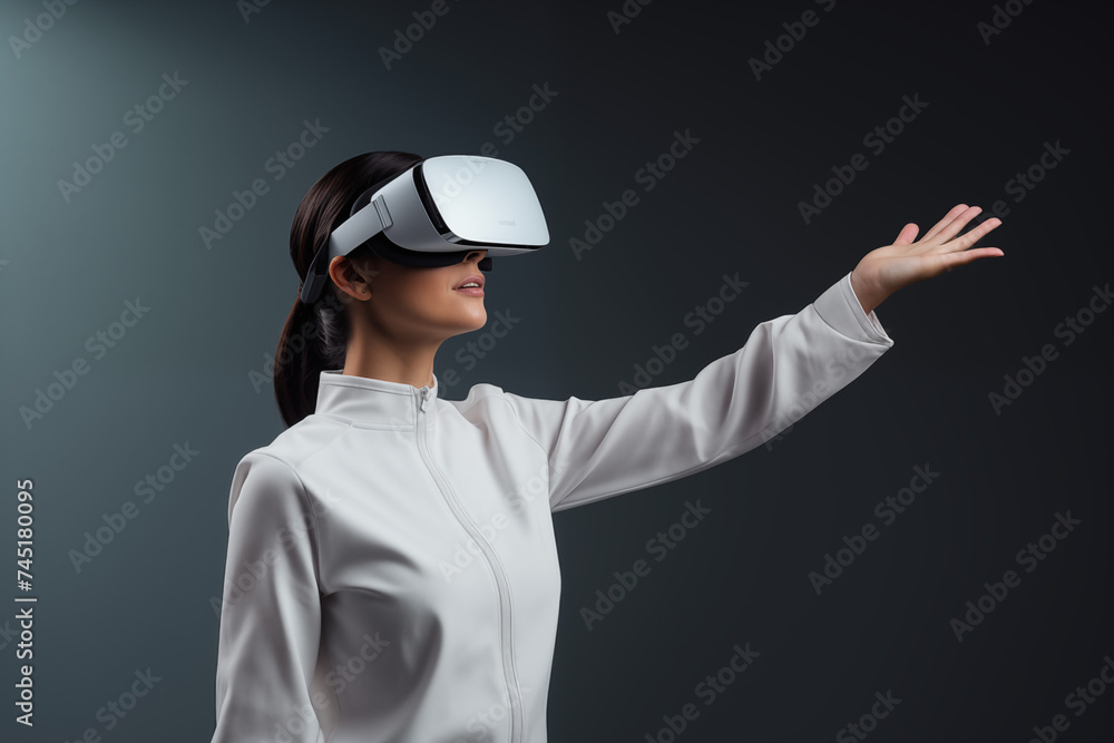 Woman Experiencing Virtual Reality with Smart Glasses, Future Technology Concept Woman Experiencing Virtual Reality with Smart Glasses, Future Technology Concept