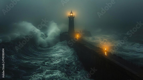 The solitude of lighthouses against stormy seas, documentary approach -