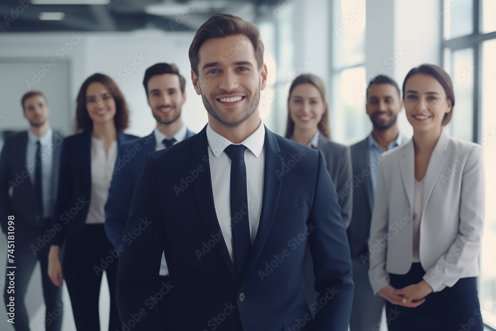 Confident Business Professionals Smiling Directly at Camera in Workplace Environment