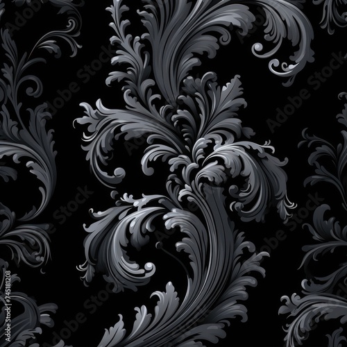 A Black wallpaper with ornate design  in the style of victorian  repeating pattern vector illustration