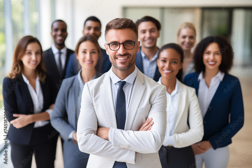 Confident Business Professionals Smiling Directly at Camera in Workplace Environment Confident Business Professionals Smiling Directly at Camera in Workplace Environment