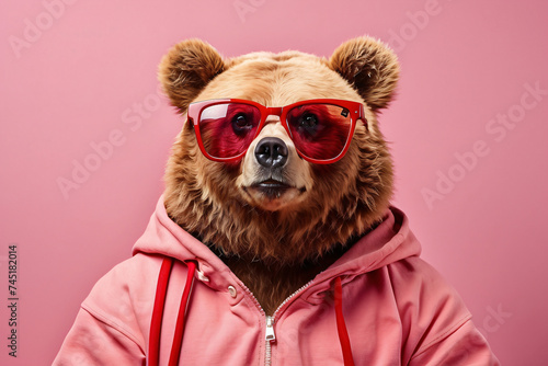 bear wearing sunglasses and a pink hoodie © IOLA