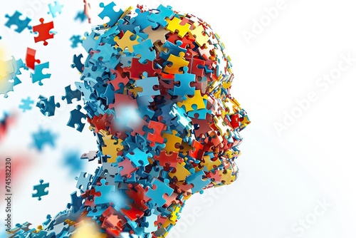 human profile filled with jigsaw puzzles. World autism awareness day
