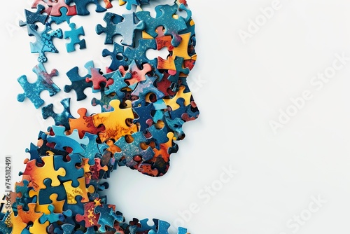 human profile filled with jigsaw puzzles. World autism awareness day
