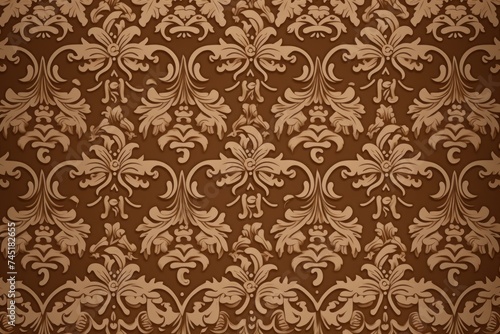 A Brown wallpaper with ornate design, in the style of victorian, repeating pattern vector illustration