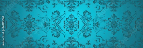 A Cyan wallpaper with ornate design, in the style of victorian, repeating pattern vector illustration