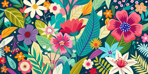 Flowers and Foliage Colorful Pattern Spring Summer