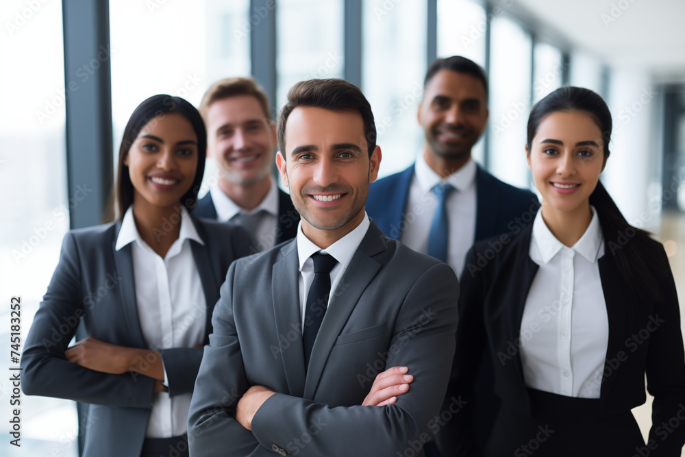 Confident Business Professionals Smiling Directly at Camera in Workplace Environment Confident Business Professionals Smiling Directly at Camera in Workplace Environment