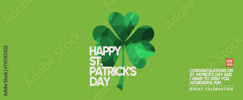 Happy Saint Patrick's Day! Vector modern illustration of  green shamrock, logo for poster, flyer, banner, greeting card or background © Ardea-studio