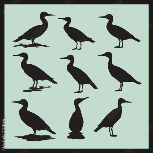 Cormorant black silhouette set vector, set of birds