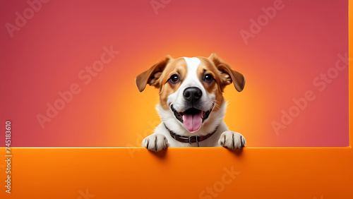 orange a text space for advertising with a funny part in the form of a dog looking out at the bottom 