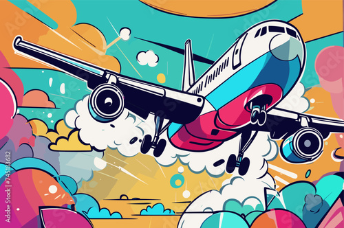 a broken airplane in an accident vector illustration line art