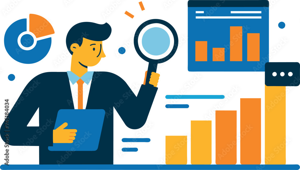 Inquiry report analysis result, dashboard chart and diagram, financial graph statistics, data analysis, SEO or optimization idea, businessman examine research chart and graph under magnifying glass. Inquiry report analysis result, dashboard chart and diagram, financial graph statistics, data analysis, SEO or optimization idea, businessman examine research chart and graph under magnifying glass.