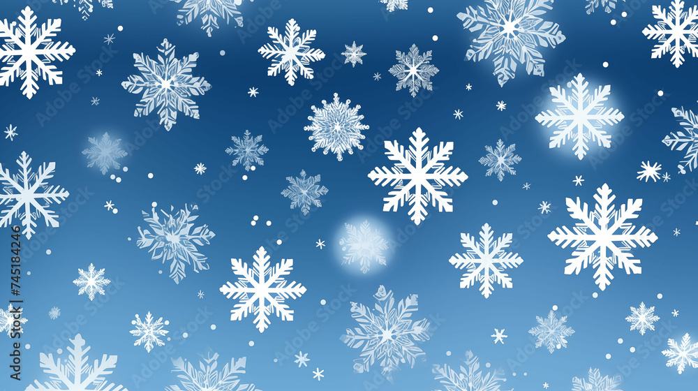 Falling Snow Flakes on Blue Background. Generative AI Falling Snow Flakes on Blue Background. Generative AI