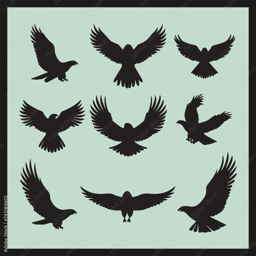 Fototapeta premium set of Eagle birds, Eagle black silhouette set vector