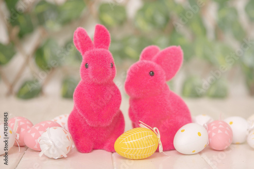 The beautiful colored Easter bunnies