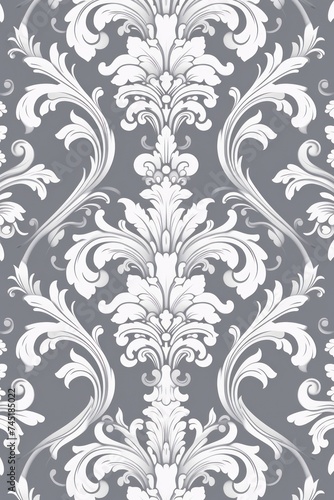 A Gray wallpaper with ornate design, in the style of victorian, repeating pattern vector illustration