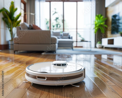 A robotic vacuum cleaner seamlessly cleaning a room