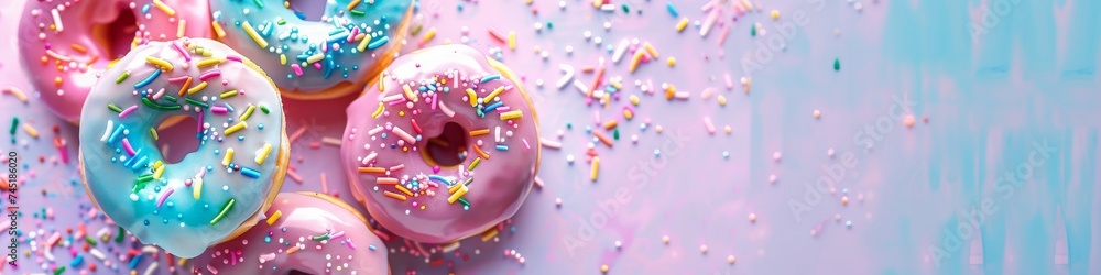 A unicorn donut shop a magical establishment run by unicorns serving sparkling rainbow colored donuts A unicorn donut shop a magical establishment run by unicorns serving sparkling rainbow colored donuts