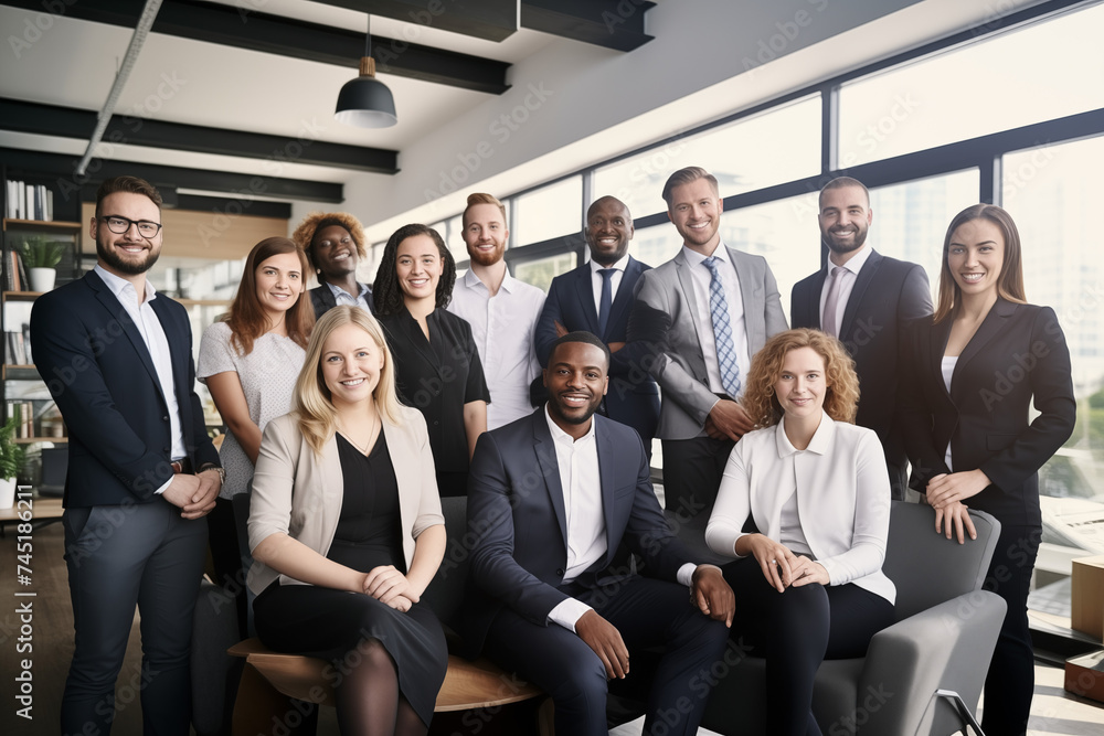 Confident Business Professionals Smiling Directly at Camera in Workplace Environment Confident Business Professionals Smiling Directly at Camera in Workplace Environment