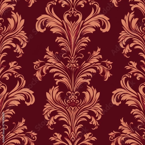 A Maroon wallpaper with ornate design  in the style of victorian  repeating pattern vector illustration