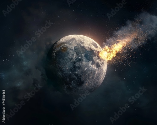 Earth viewed from the moon a water extinguisher visible fighting widespread fires on the planet