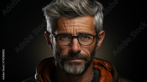 Mature Man With Gray Hair in Stylish Jacket. Generative AI