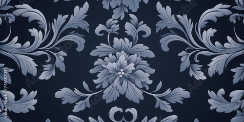 A Navy Blue wallpaper with ornate design, in the style of victorian, repeating pattern vector illustration