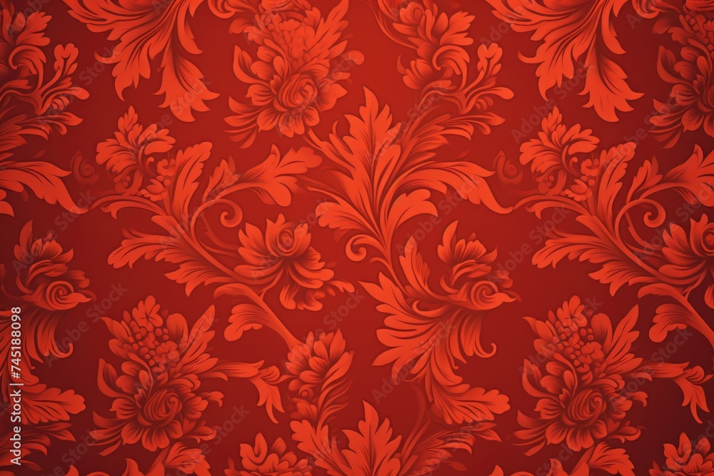 A Red wallpaper with ornate design, in the style of victorian, repeating pattern vector illustration - obrazy, fototapety, plakaty 