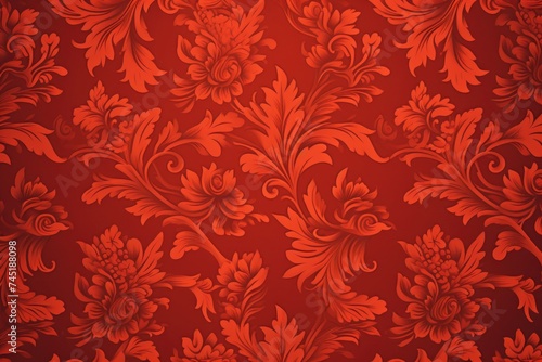 A Red wallpaper with ornate design, in the style of victorian, repeating pattern vector illustration