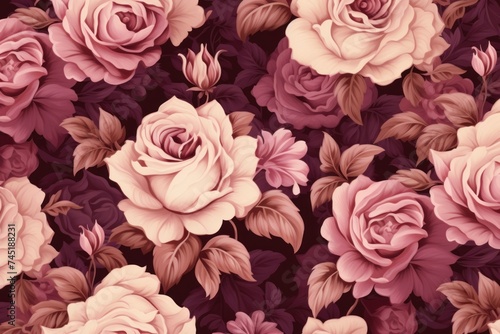 A Rose wallpaper with ornate design, in the style of victorian, repeating pattern vector illustration © Michael