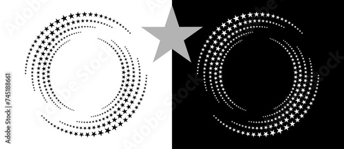Abstract background with stars in circle. Art design spiral as logo or icon. A black figure on a white background and an equally white figure on the black side.