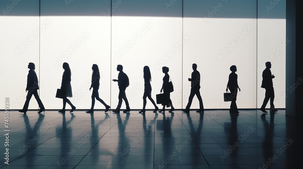 A group of people walking in a line. Perfect for teambuilding and leadership concepts A group of people walking in a line. Perfect for teambuilding and leadership concepts