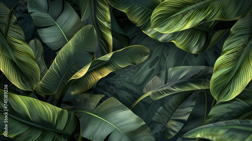 Lush Green Tropical Leaves Pattern. Natural Botanical Background.