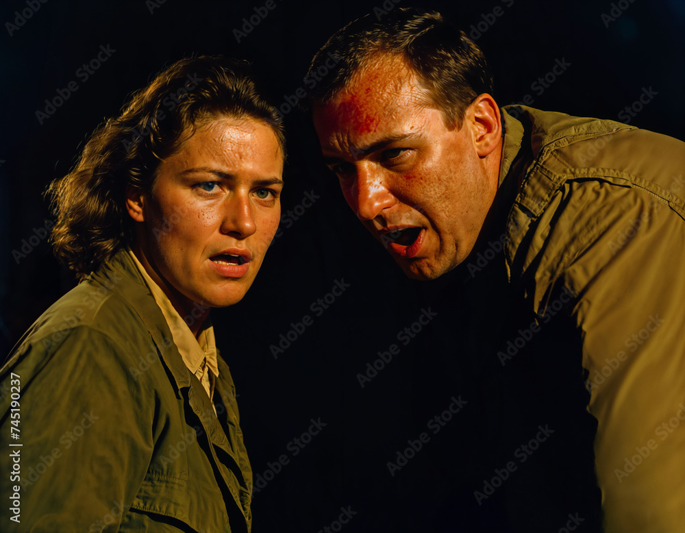 Obraz premium photo of intense soldier man in army outfit and helmet in serious dangerous war arguing with other, generative AI