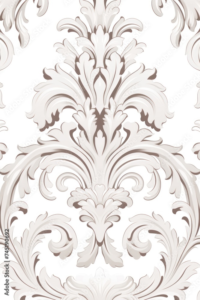 A White wallpaper with ornate design, in the style of victorian, repeating pattern vector illustration