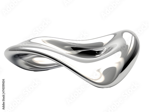 Chrome liquid metallic fluid shape isolated on white background. 3d rendering aluminum. Transparent background