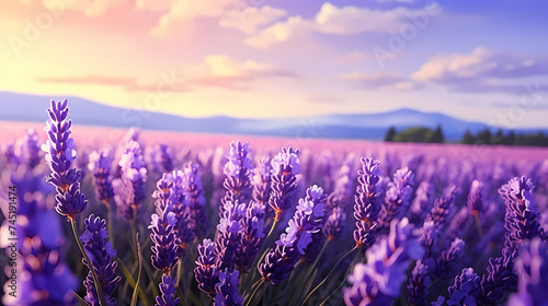 Panoramic view of lavender fields in bloom