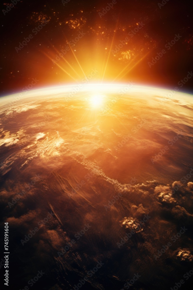 Stunning view of the sun rising over the earth. Perfect for nature and space enthusiasts Stunning view of the sun rising over the earth. Perfect for nature and space enthusiasts